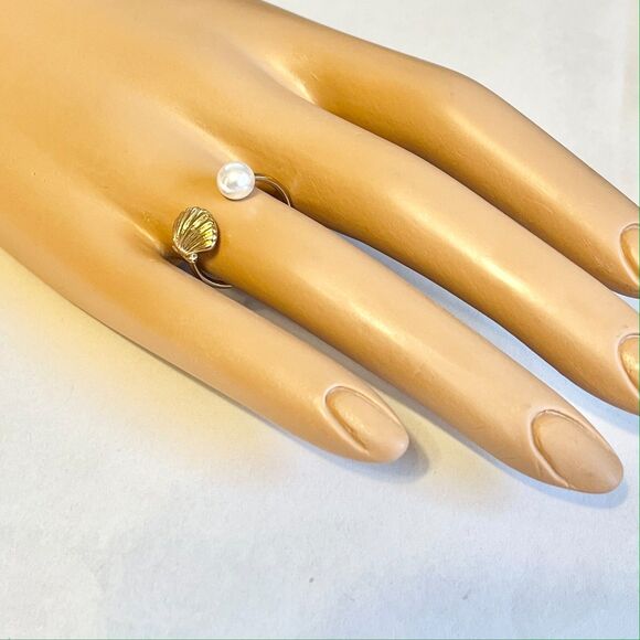 Scallop Sea Shell Ring White Pearl Gold Plated Size 8 9 Island Beach Simulated - Picture 6 of 12